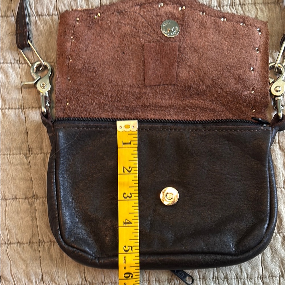 Brown Leather Crossbody Bag with Turquoise Accent - Picture 3 of 7